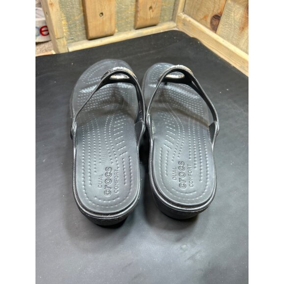 Womens Crocs Wedge Sandals Metallic Circle Detail Black Dual Comfort Size 11 - Picture 6 of 8